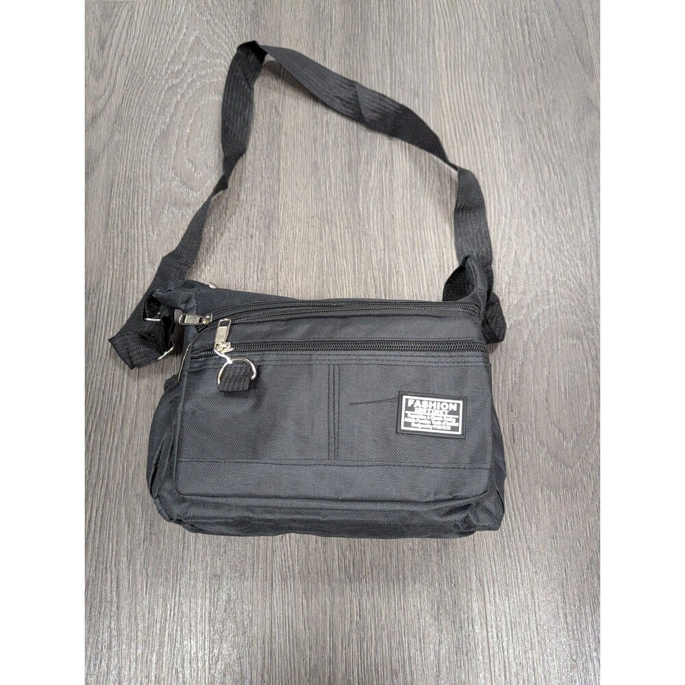 Unisex Mens Shoulder Bag Crossbody Black Nylon Strap Zip Compartments Light Pack